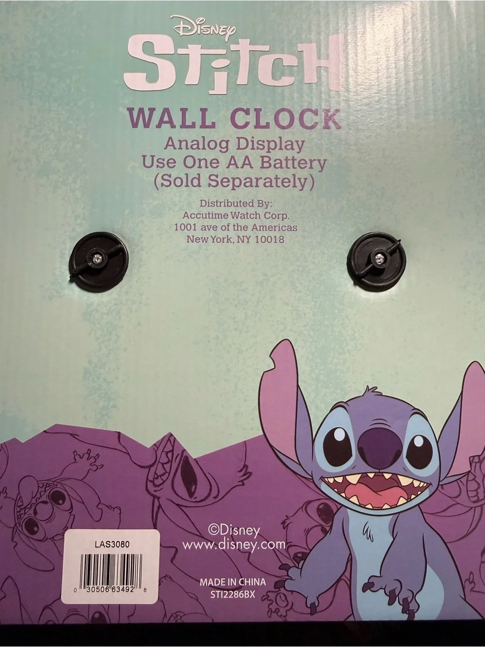 Disney Pastel Pink and Blue Stitch and Angel Hug Wall Clock *NWT